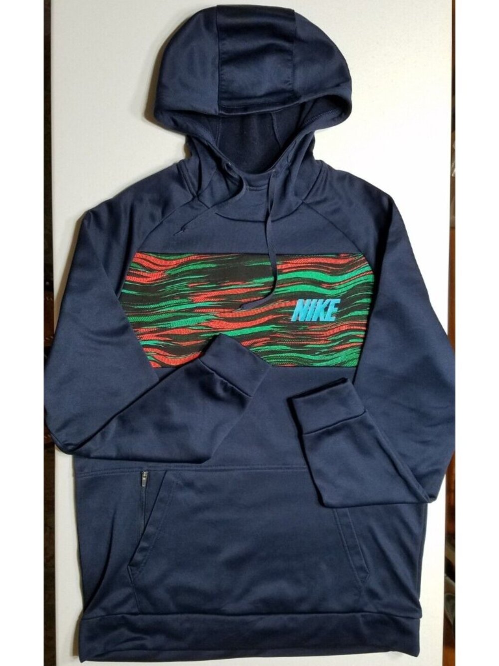 Nike Dri-Fit Blue Graphic Long Sleeve Therma Pullover Hoodie Phone Pocket Men M